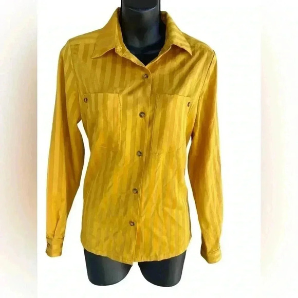 FRNCH women’s CHAFIANE STRIPED button down SHIRT yellow sz Small used no flaws - Picture 7 of 12